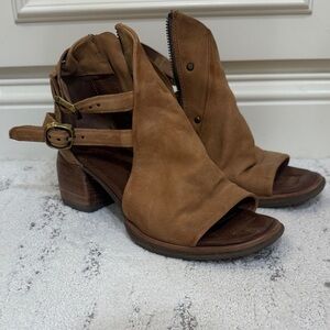 A.S.98 Brown Leather Open-Toe Heeled Boots